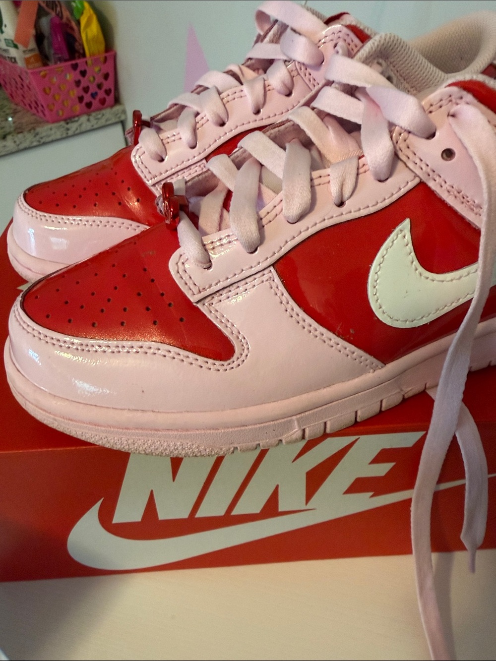 Nike Dunks Kids Pink and Red Low-Top Sneakers - Picture 10 of 15